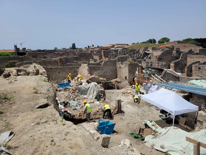 Excavations in a section of Pompeii where a wall painting that resembles an early type of pizza was discovered (Courtesy Archaeological Park of Pompeii)