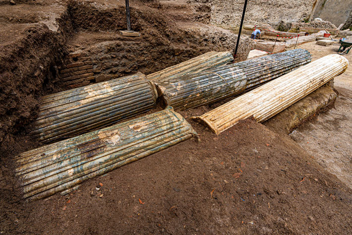 Multicolored marble columns from Nero’s theater (Courtesy Soprintendenza Speciale Roma)