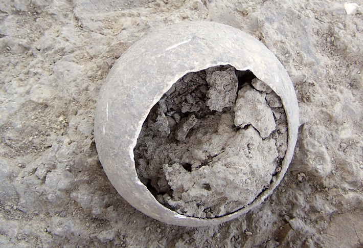 A nearly complete ostrich eggshell imported from North Africa was also left as part of the second offering to the Ivory Lady. (Courtesy Research Group ATLAS, University of Sevilla/Photograph: José Peinado Cucarella)